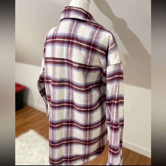 Forever 21 Women's Outerwear Plaid Shacket Jacket Cream/Multi NEW - Picture 5 of 7
